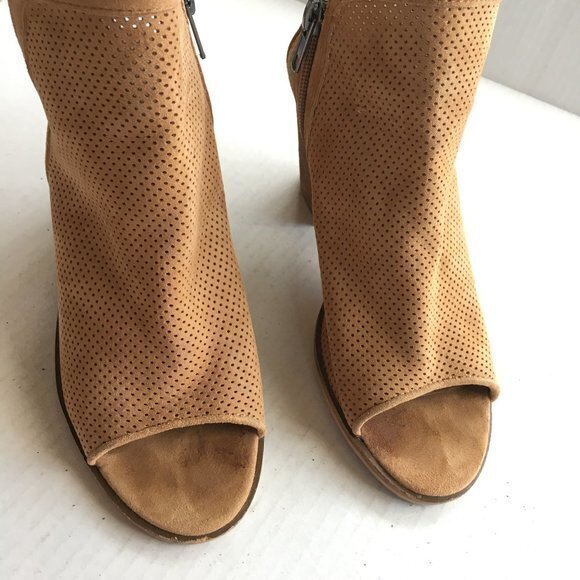 Steve Madden Maxine Cognac Open Toe Perforated Ankle Suede‎ Bootie Size 6.5 - Picture 5 of 10